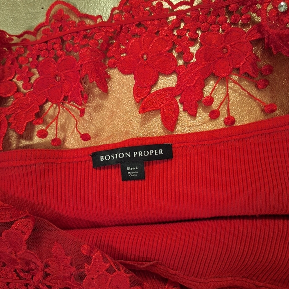 Boston Proper Women's lace/rhinestone embellished sweater size large true red - Picture 3 of 5